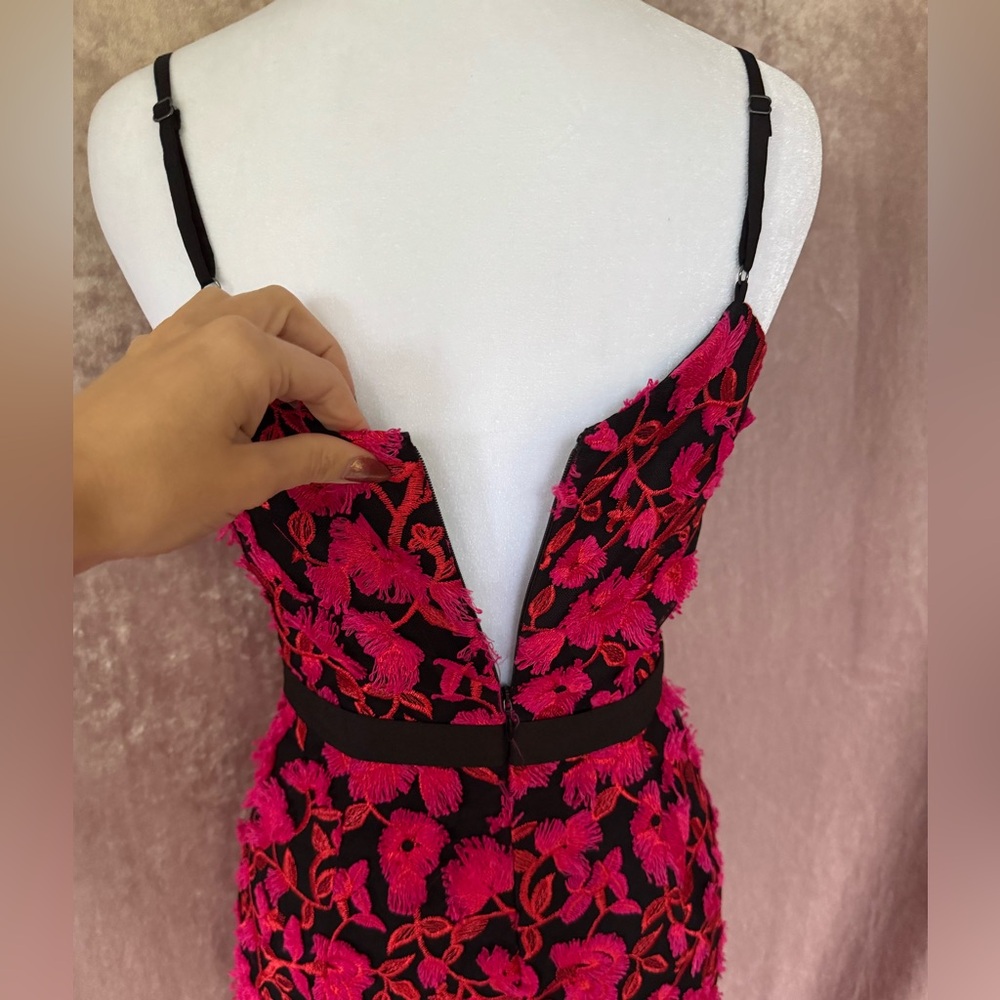 DRESS THE POPULATION Emma Pink Orange Floral 3D Embroidered Dress Sheath Bodycon - Picture 8 of 9